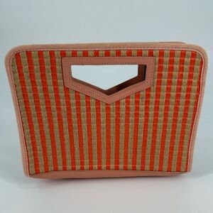 Marc by Marc Jacobs Checkered Raffia Woven Clutch  in Natural/Orange/Light Pink